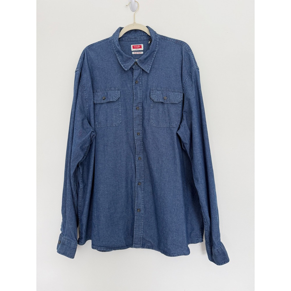 Wrangler Shirt Mens 3XL Dark Blue Denim Stretch Long Sleeve Button Down Western
